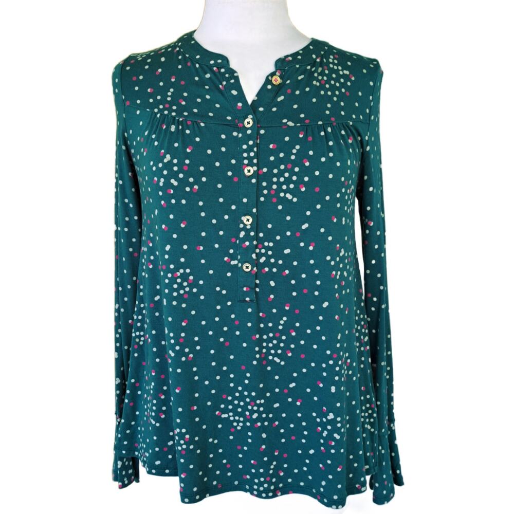 BODEN Nadine Blouse Long Sleeve Knit Jersey Top Sz 4 Evergreen Pink